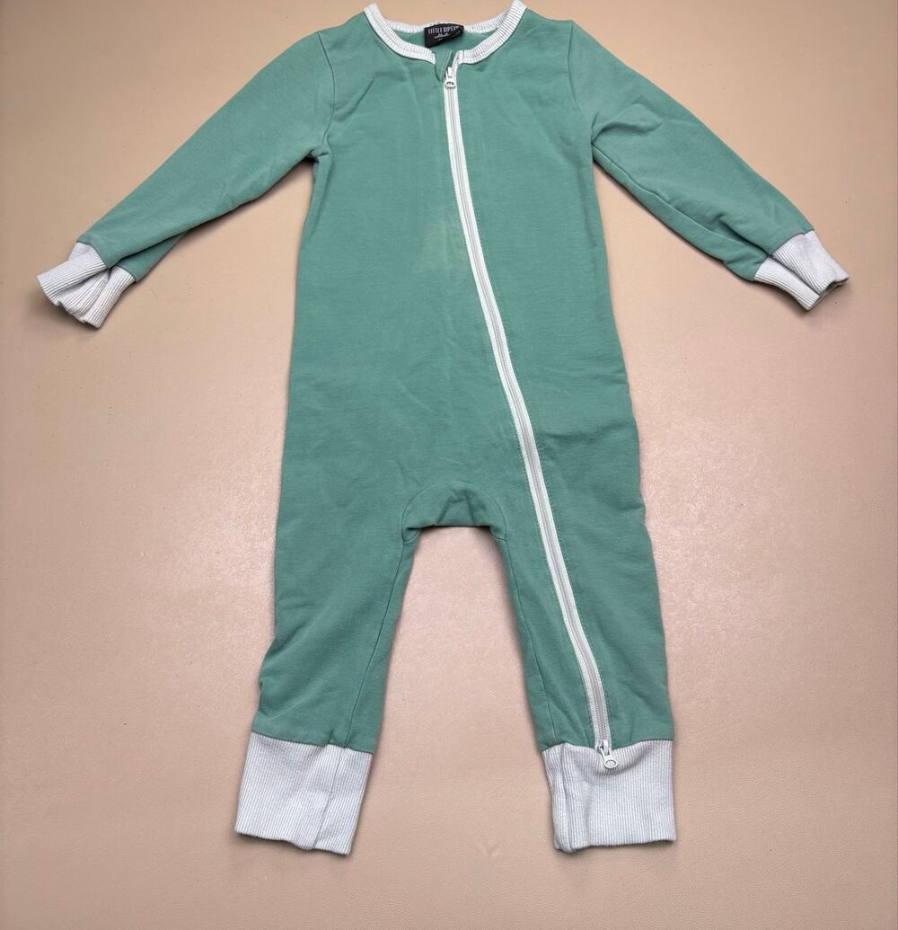 Little Bipsy Collection 12-18M Mint Green Zip Romper One Piece Bamboo EUC